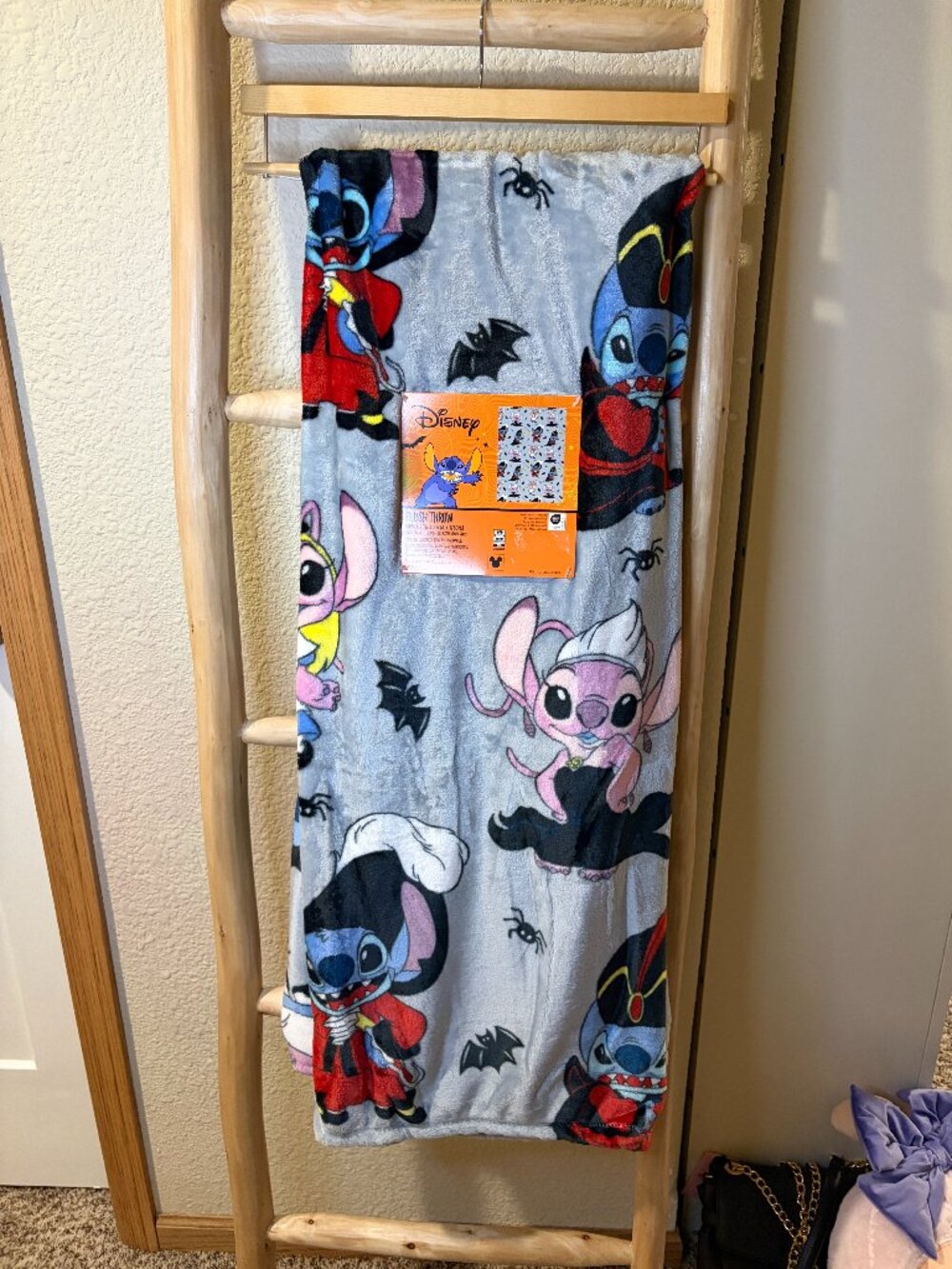 Disney Stitch Angel Halloween Plush Throw Blanket 50x70 Vampire NWT